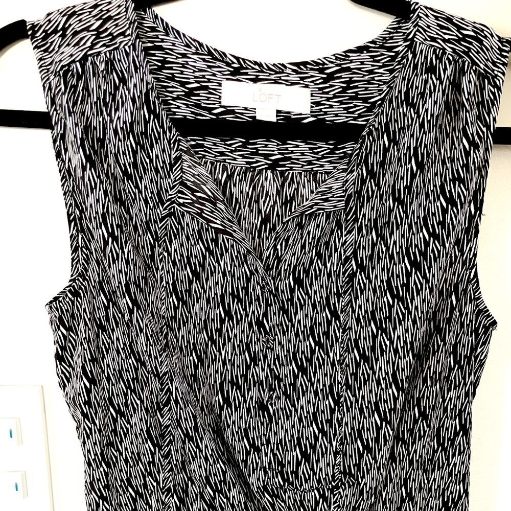 Loft Black White Pattern Cinched Waist Dress Size S - Picture 2 of 8